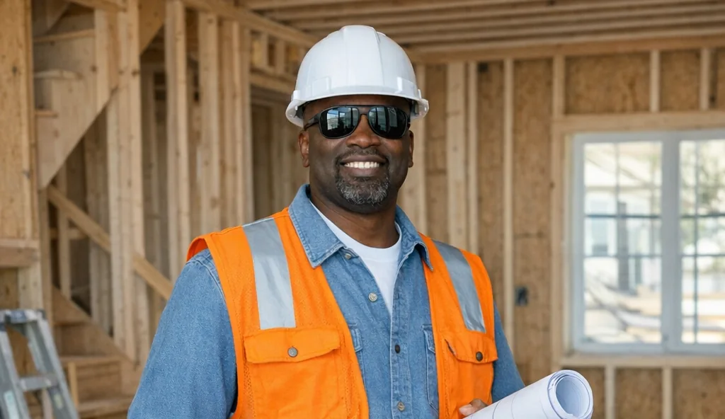 Curtis Austin on site, in a house under construction