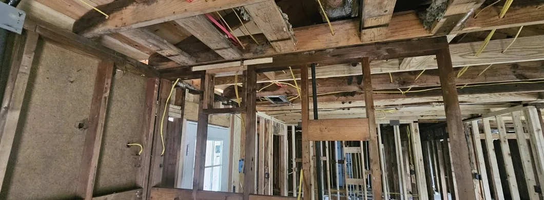 Framing and rough-in on site, part way through a build